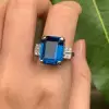14ct Emerald Cut Blue Sapphire Art-deco Cocktail Ring