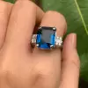14ct Emerald Cut Blue Sapphire Art-deco Cocktail Ring