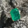 12ct Emerald Cut Emerald Three Stone Engagement Ring