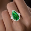 14.5ct Pear Cut  Fancy Green Sapphire Engagement Ring