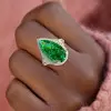 14.5ct Pear Cut  Fancy Green Sapphire Engagement Ring
