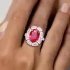 5.8ct Oval Cut Ruby Halo Engagement Ring