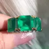 9.5ct Asscher Cut Emerald Three-stone Vintage Cocktail Ring