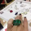 9.5ct Asscher Cut Emerald Three-stone Vintage Cocktail Ring