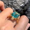 15ct Emerald Cut Aquamarine Cluster Cocktail Ring