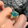 15ct Emerald Cut Aquamarine Cluster Cocktail Ring