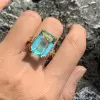 15ct Emerald Cut Aquamarine Cluster Cocktail Ring