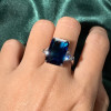 16ct Emerald Cut Blue Sapphire Three Stone Engagement Ring