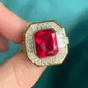 6ct Emerald Cut Ruby Halo Vintage Cocktail Ring