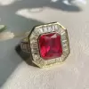 6ct Emerald Cut Ruby Halo Vintage Cocktail Ring