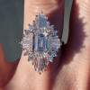 3.7ct Art Deco Emerald Cut White Sapphire Engagement Ring