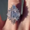 3.7ct Art Deco Emerald Cut White Sapphire Engagement Ring
