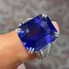 14ct Emerald Cut Blue Sapphire Engagement Ring