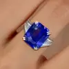 14ct Emerald Cut Blue Sapphire Engagement Ring