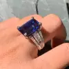 14ct Emerald Cut Blue Sapphire Engagement Ring