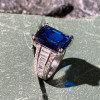 14ct Emerald Cut Blue Sapphire Engagement Ring
