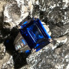 14ct Emerald Cut Blue Sapphire Engagement Ring