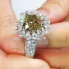 6ct Halo Heart Cut Champagne Sapphire Engagement Ring