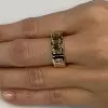Bazel White Sapphire Wide Wedding Band in Gold