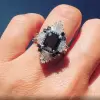 8ct Art Deco Radiant Cut Black Engagement Ring in Gold