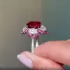 6ct Cushion Cut Ruby Flower Cocktail Ring