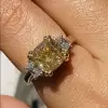 4ct Cushion Cut Yellow Sapphire Three Stone Engagement Ring