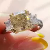 4ct Cushion Cut Yellow Sapphire Three Stone Engagement Ring
