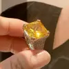 12ct Princess Cut Yellow Sapphire Bold Paved Ring