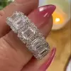 12CTW Halo Emerald Cut White Sapphire Eternity Ring