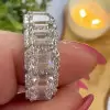 12CTW Halo Emerald Cut White Sapphire Eternity Ring