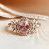 3ct Oval Cut Pink Sapphire Vintage Halo Floral Ring