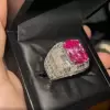 Invisible Setting Cushion Cut Rose Sapphire Engagement Ring