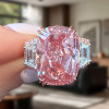 11ct Cushion Cut Pink Sapphire Three Stone Engagement Ring