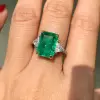 8ct Emerald Cut Emerald Three Stone Engagement Ring