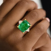 8ct Emerald Cut Emerald Three Stone Engagement Ring