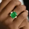 8ct Emerald Cut Emerald Three Stone Engagement Ring
