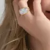 6.5ct East West Halo Emerald Cut White Sapphire Engagement Ring