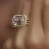 6.5ct East West Halo Emerald Cut White Sapphire Engagement Ring