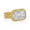 6.5ct East West Halo Emerald Cut White Sapphire Engagement Ring