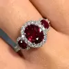 Vintage 3ctw Halo Oval Cut Ruby Three Stone Engagement Ring