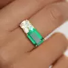 5.5ct Emerald Cut Emerald Asymmetric Engagement Ring