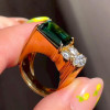 5.5ct Emerald Cut Emerald Asymmetric Engagement Ring