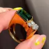5.5ct Emerald Cut Emerald Asymmetric Engagement Ring