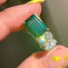 5.5ct Emerald Cut Emerald Asymmetric Engagement Ring