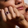 Vintage 3ctw Halo Oval Cut Ruby Three Stone Engagement Ring
