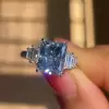 6.7ct Radiant Cut Light Blue Sapphire Engagement Ring