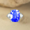 12ct Cushion Cut Blue Sapphire Three Stone Engagement Ring