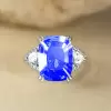 12ct Cushion Cut Blue Sapphire Three Stone Engagement Ring