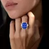 12ct Cushion Cut Blue Sapphire Three Stone Engagement Ring
