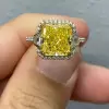 4ct Halo Princess Cut Yellow Sapphire Engagement Ring